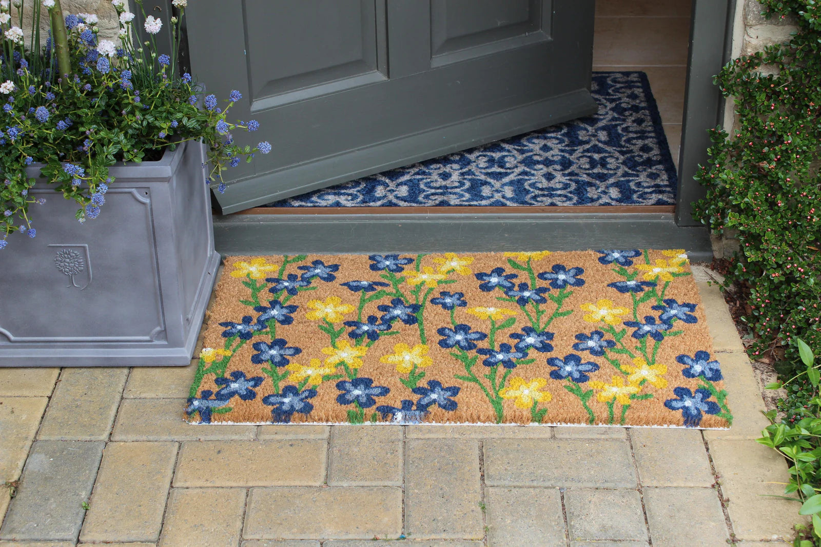 RHS Bloom Collection Coir Door mat in Spring Flowers