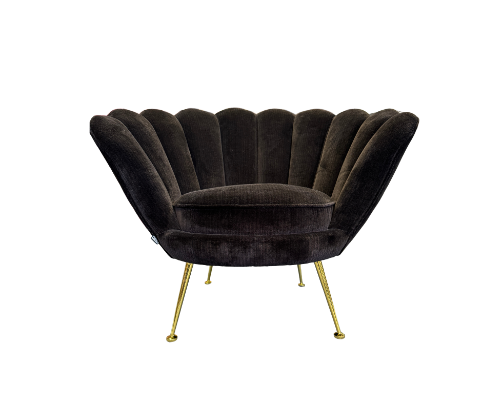 Eichholtz Trapezium scalloped back accent chair in black velvet fabric