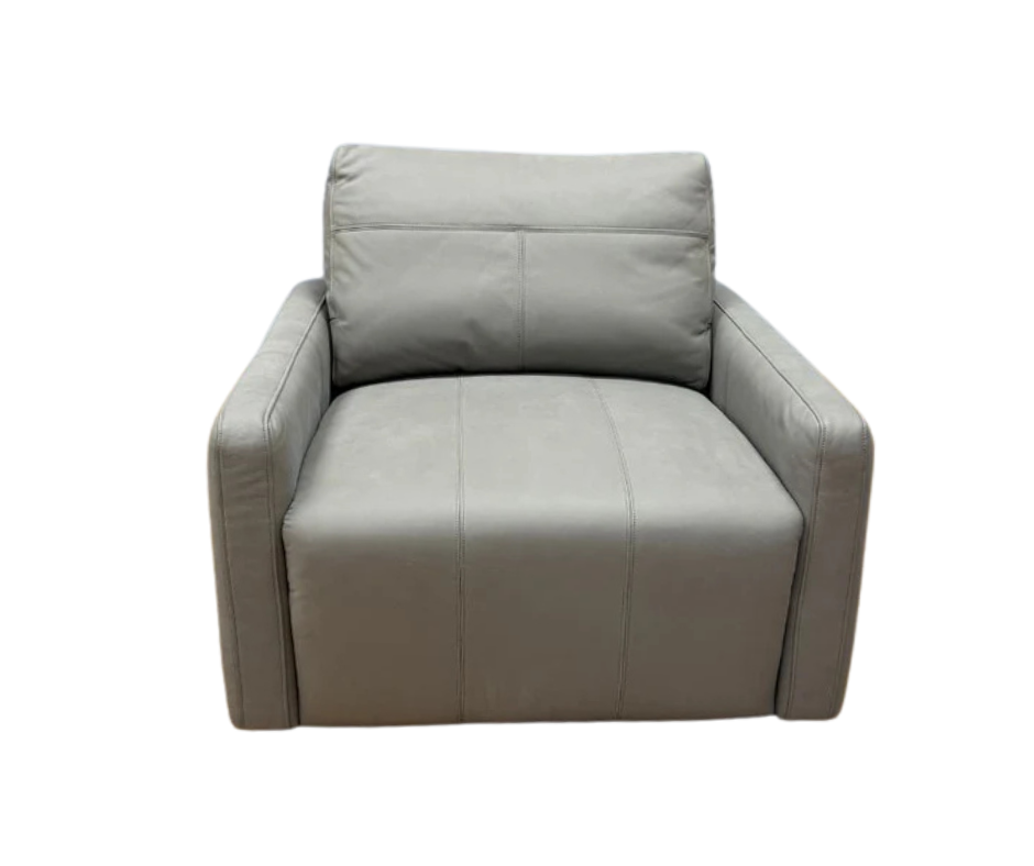 Morley by G Plan x Jay Blades swivel base large armchair in Genesis grey leather