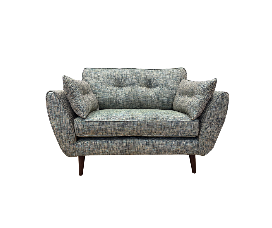 Zinc loveseat in Molten Fern green mix weave fabric