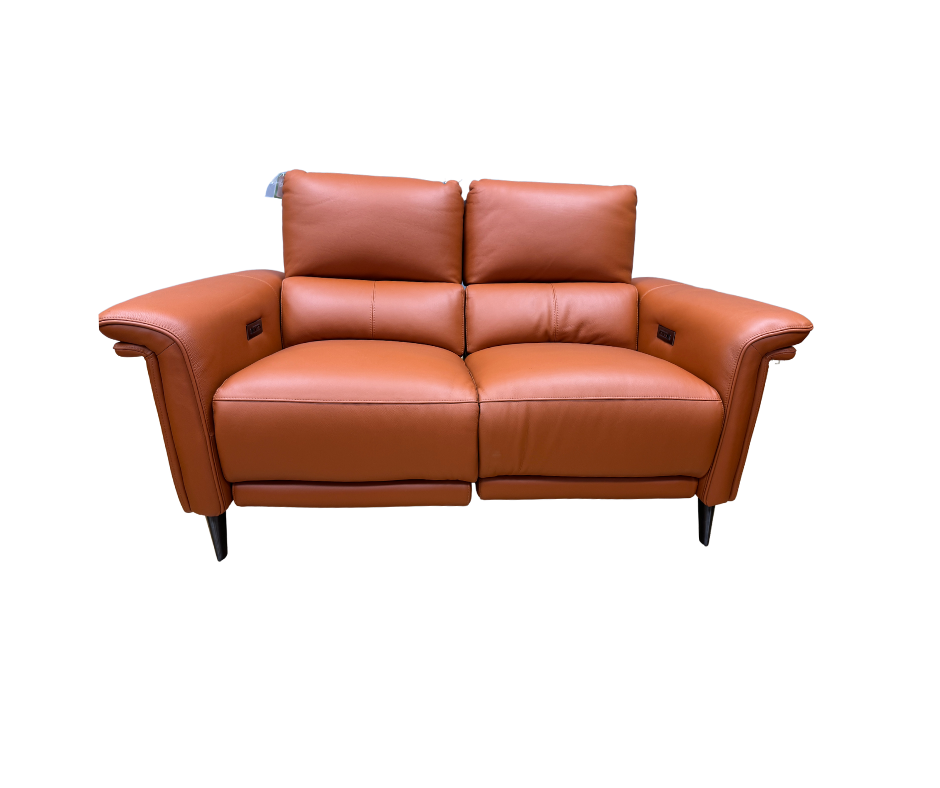 Domicil Huxley 2 seater electric reclining sofa in full cognac tan brown leather