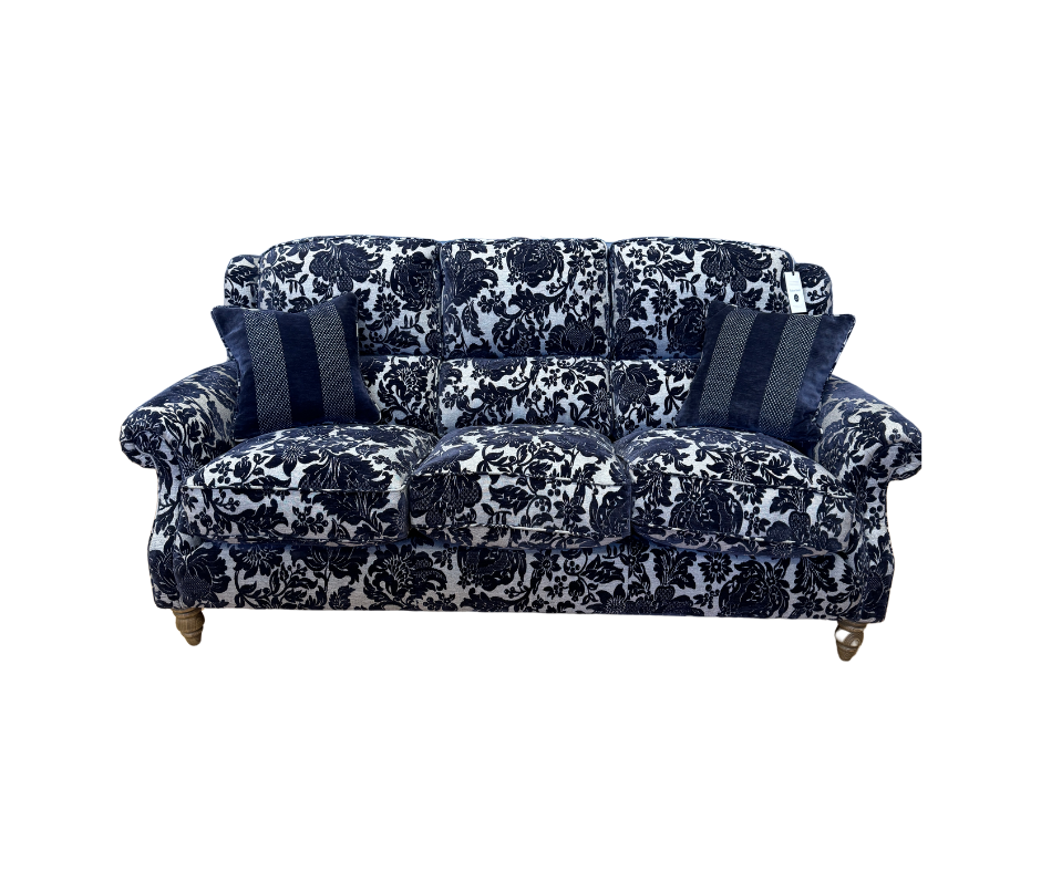 Parker Knoll Oakham 3 seater sofa in Asta Royal blue floral fabric