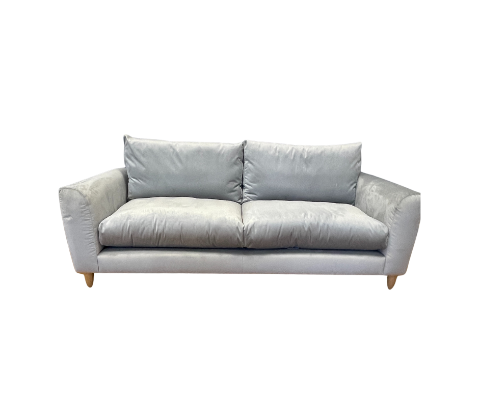 Sofology Vision large 4 seater sofa in silver / light grey velvet fabric with cushions