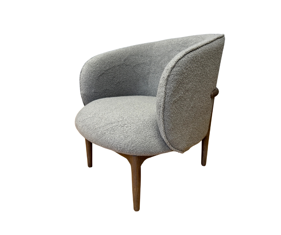 Flexure accent chair with grey boucle ash wooden frame