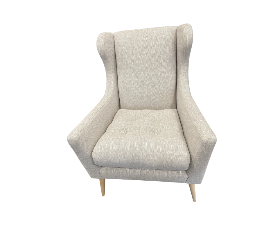 Grand Designs Padstow wingback armchair in light natural cross weave fabric