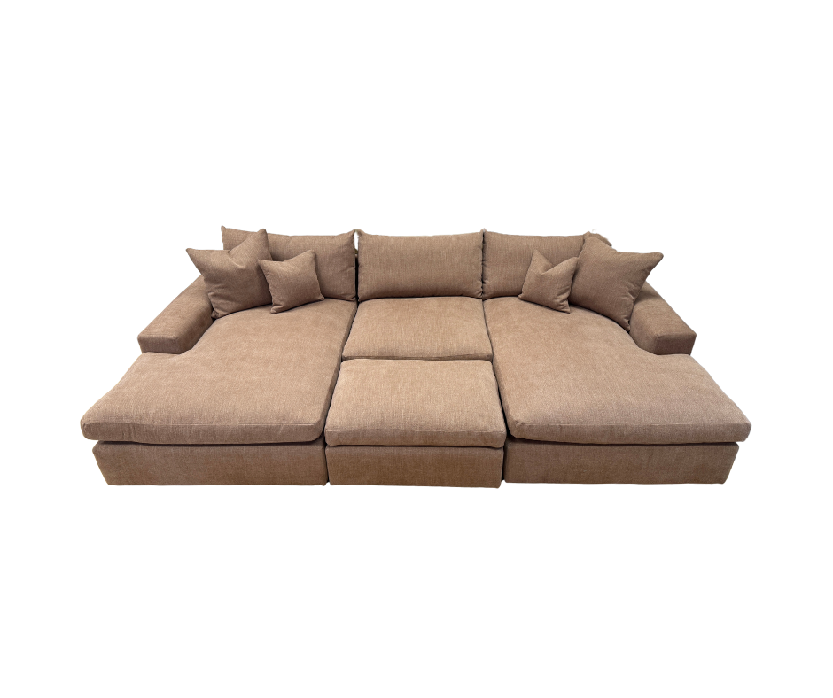 Penthouse 3 piece cinema style U shape corner sofa & footstool in Dusk Cinnamon fabric