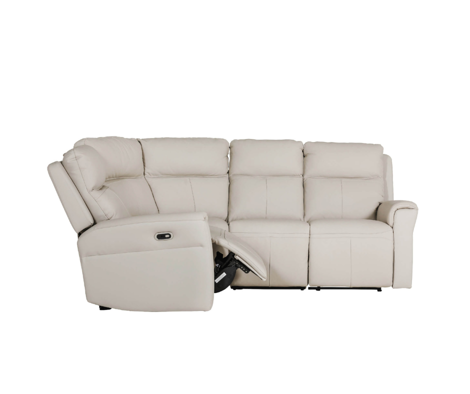 Rennie 4 piece electric reclining corner group sofa in Stone leather (left or right sided corner)