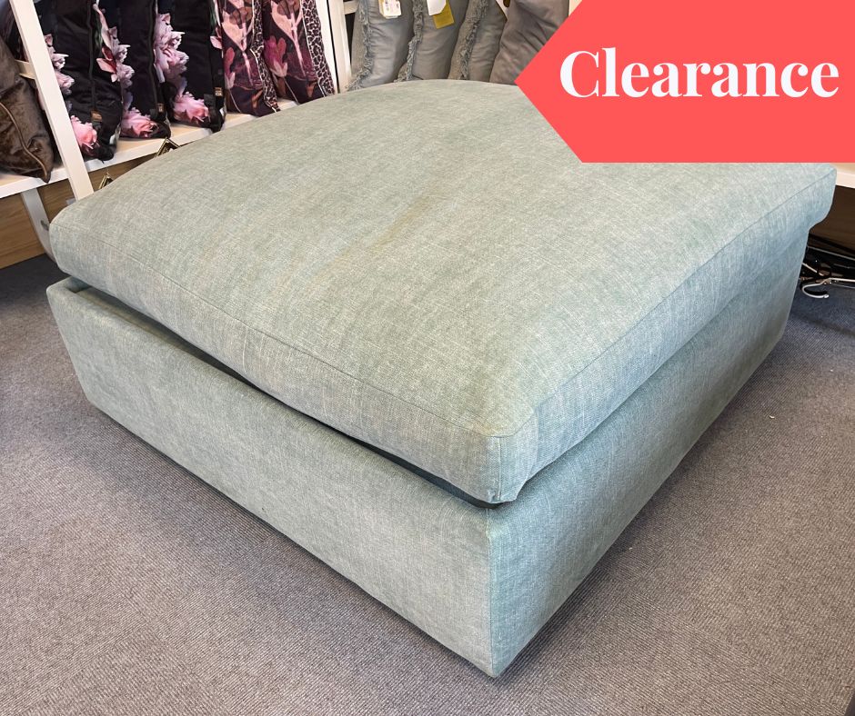 LAMBOURNE large square padded top footstool in teal washed linen