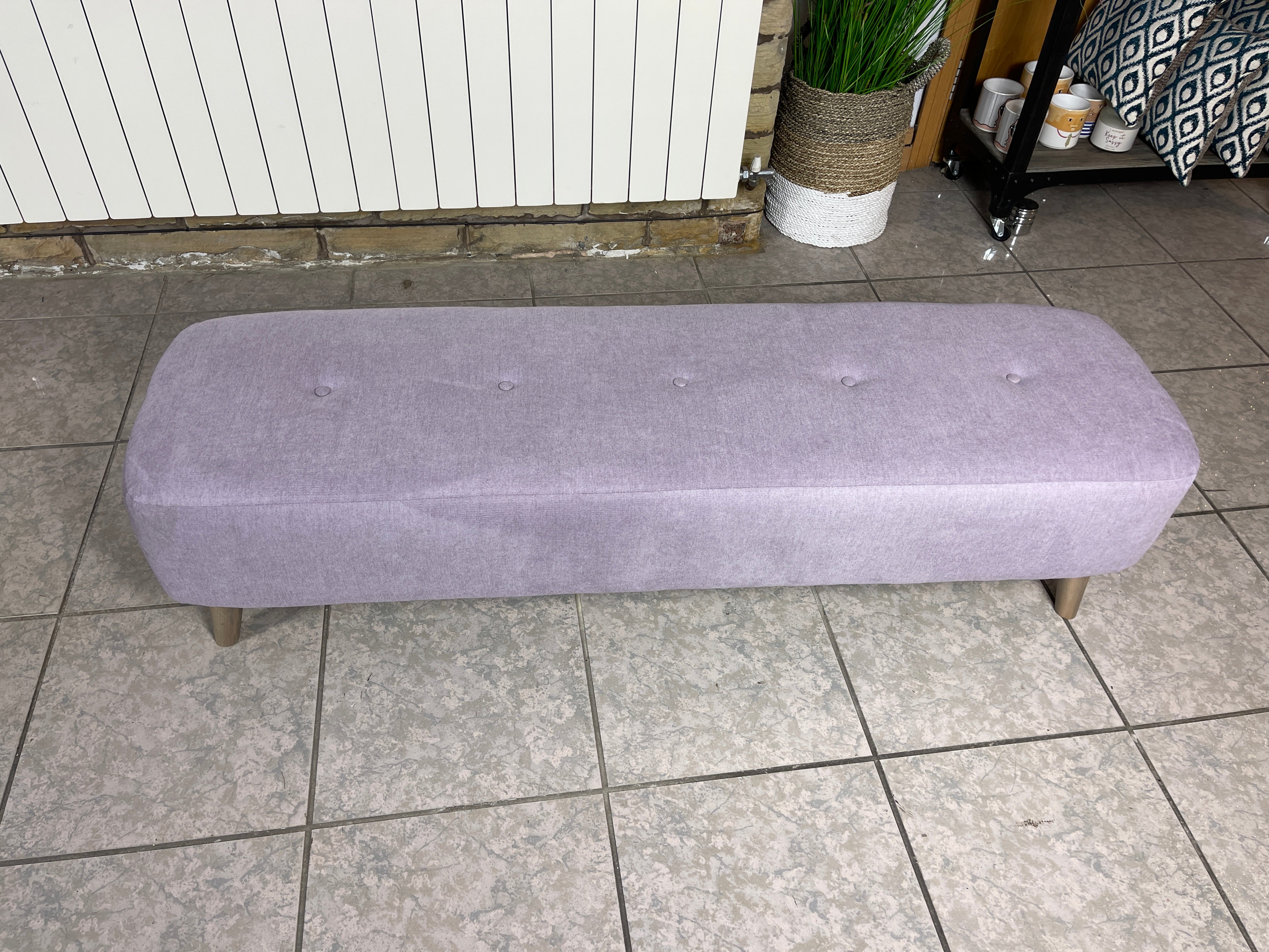 LISBON long bench footstool in lavender brushed cotton fabric