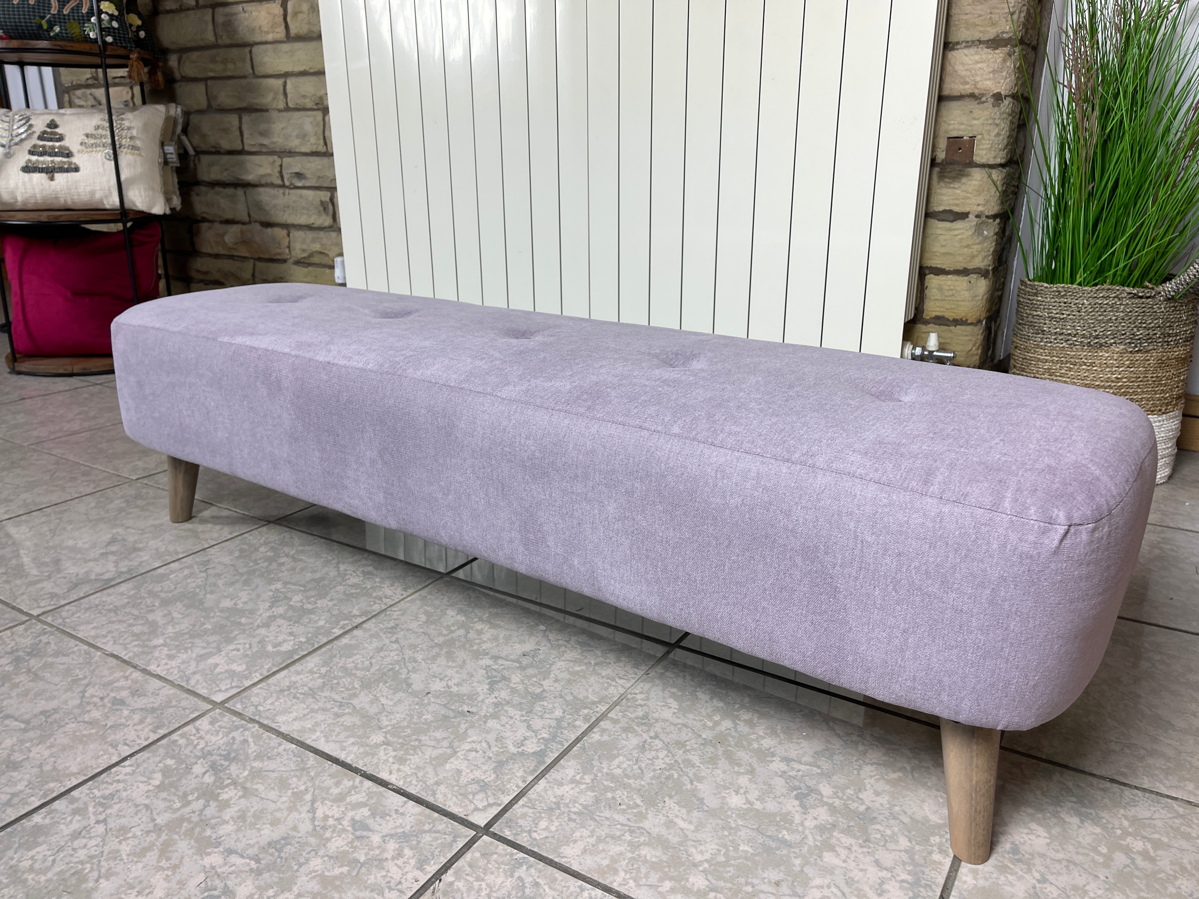 LISBON long bench footstool in lavender brushed cotton fabric